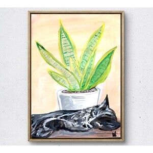 WS original lazy day cat painting 12X16 canvas acrylic abstract modern wall art